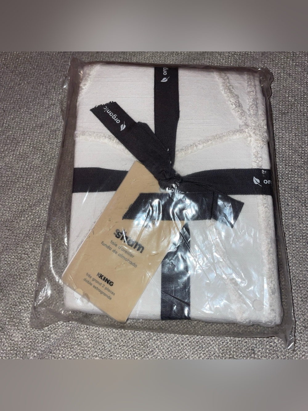 West Elm Organic Cotton King Sham White Textured Fringe New